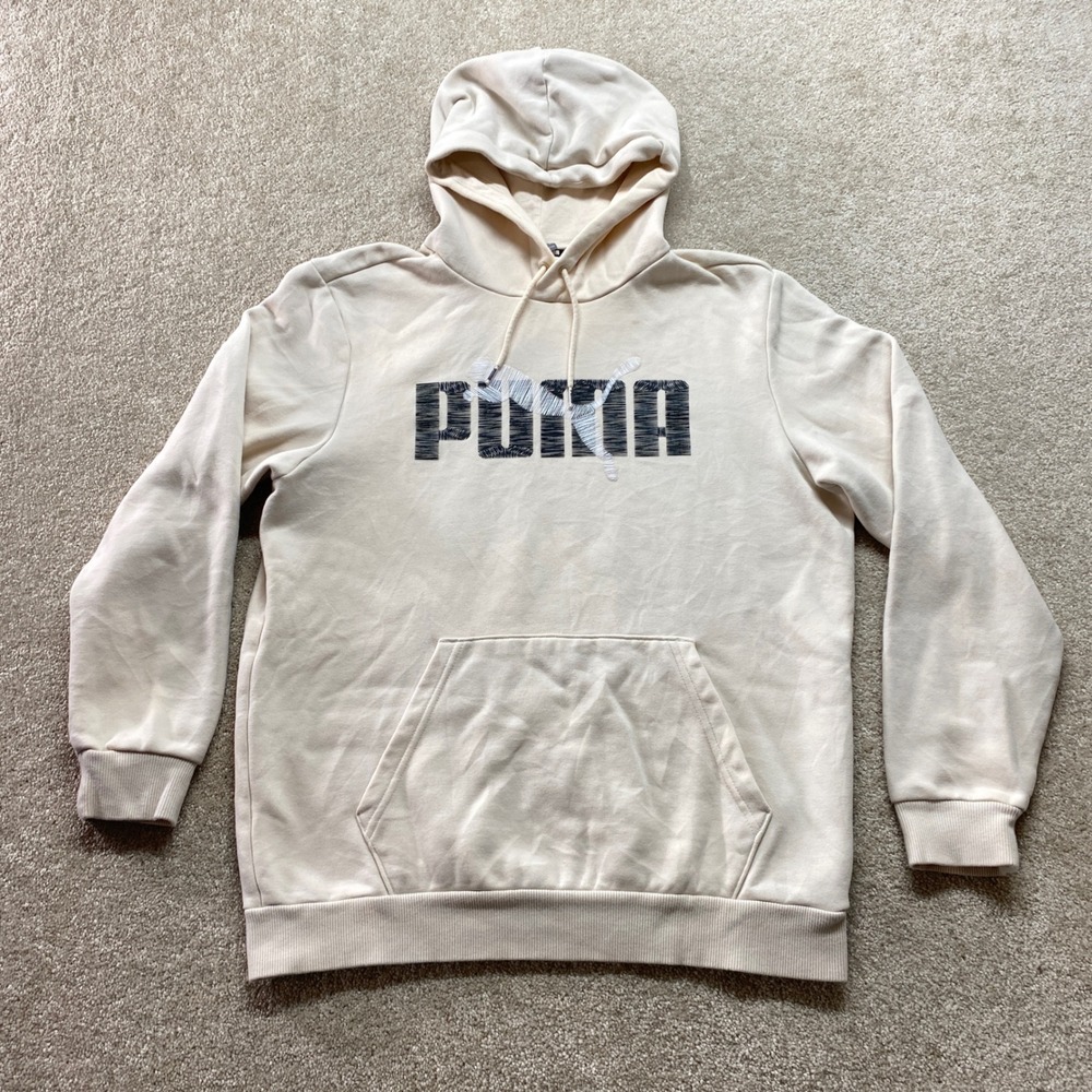Puma Sweater Mens Small Beige Pullover Hoodie Classic‎ Logo Casual Athleisure